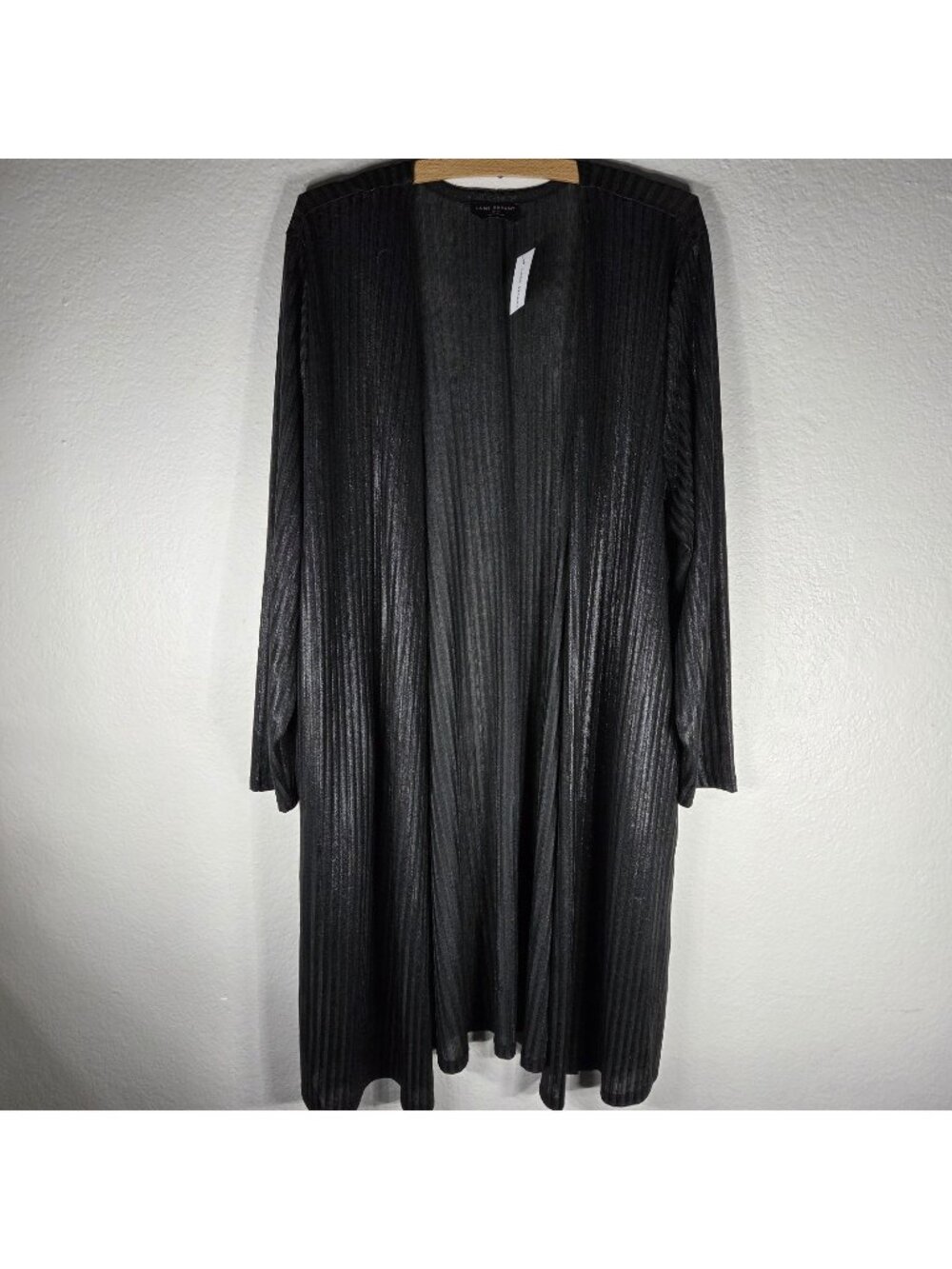 Lane Bryant Satin Black Long Duster Cardigan Size 18/20 Striped Long Sleeve